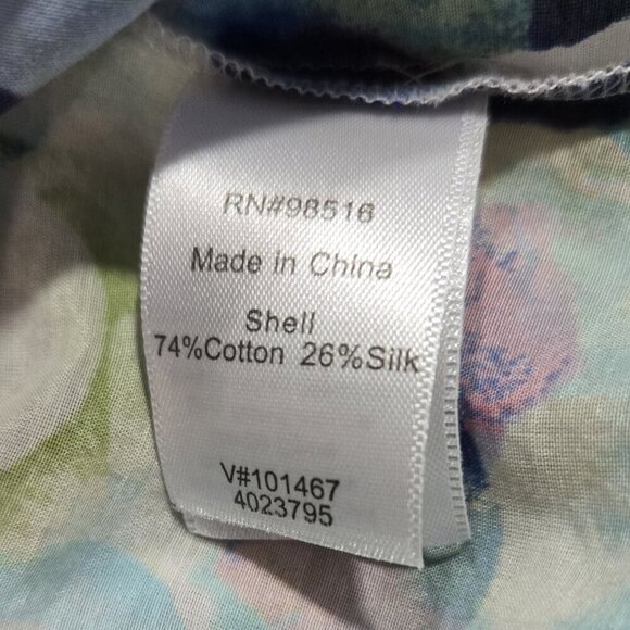 Coldwater Creek Silk Blend Watercolor Petal Roll Tab Sleeve Button-Up Shirt - Picture 9 of 9